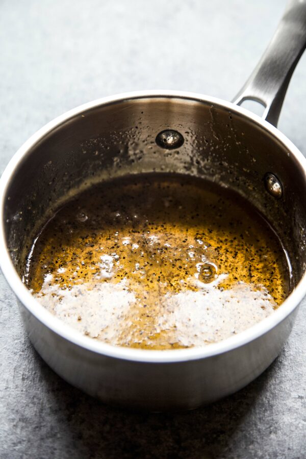 hot honey in a saucepan