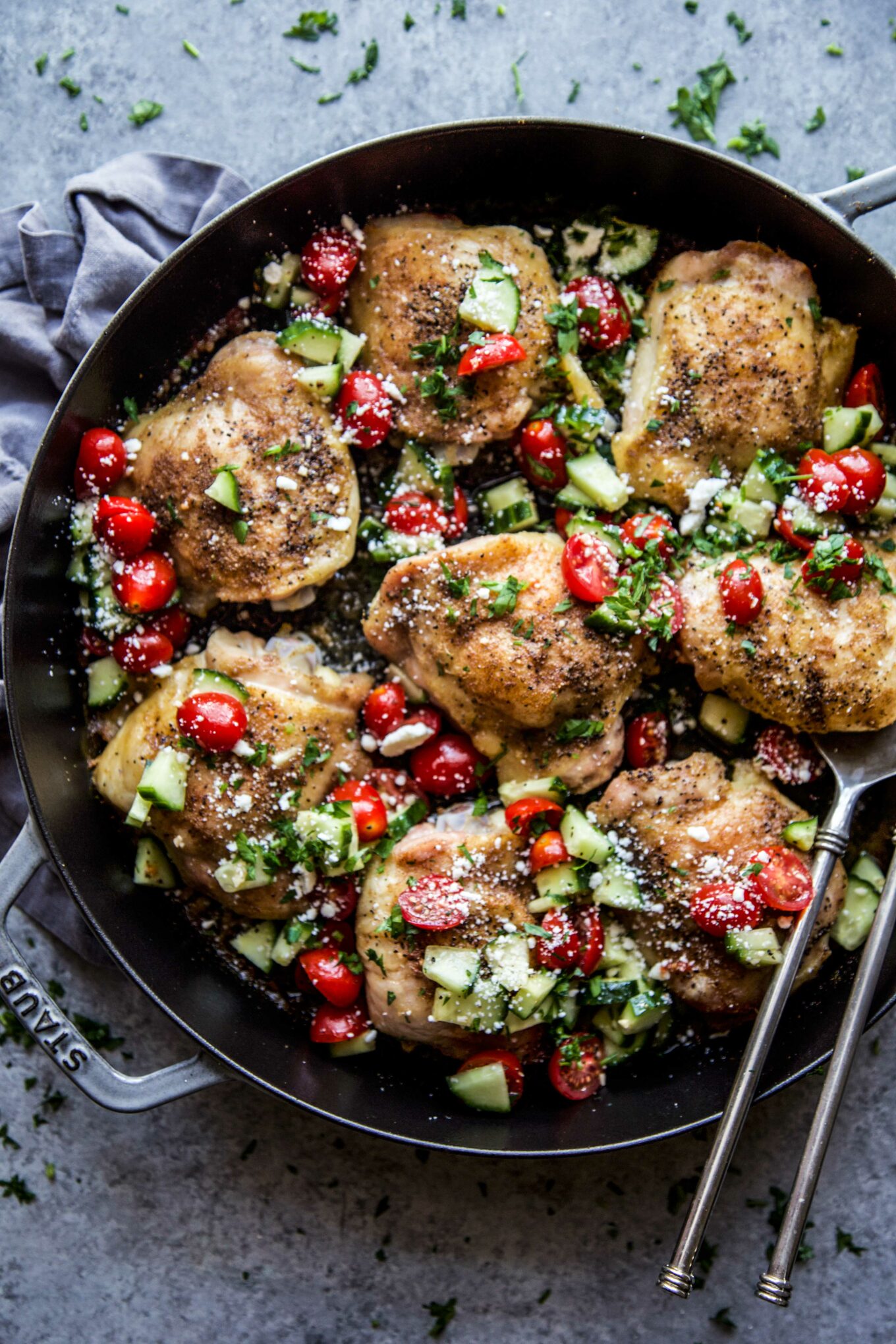 Mediterranean Chicken Thighs With Lemon-Cucumber Relish - The Curious Plate