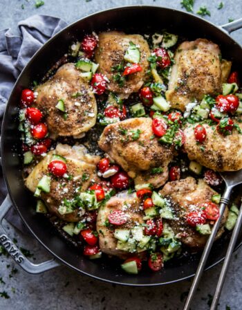 Mediterranean Chicken Thighs with Lemon-Cucumber Relish www.climbinggriermountain.com.