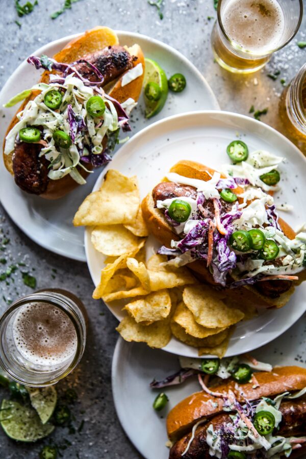 Tex-Mex Smoked Brats with Cilantro Slaw www.climbinggriermountain.com