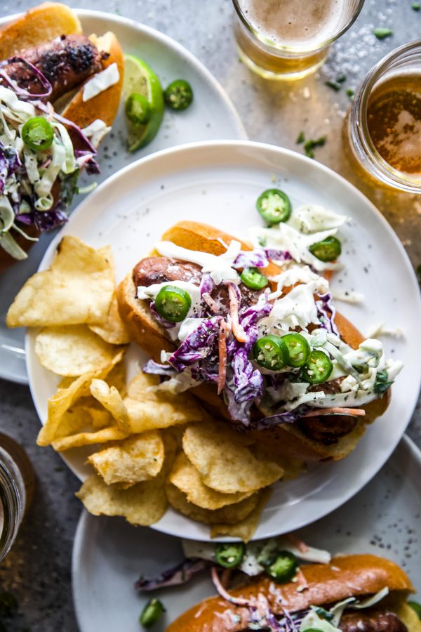 Tex-Mex Smoked Brats with Cilantro Slaw www.climbinggriermountain.com