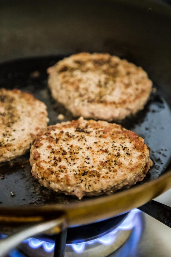 turkey burgers in a skillet