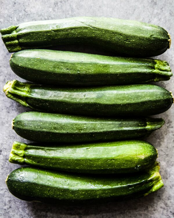 Fresh zucchini on a table.