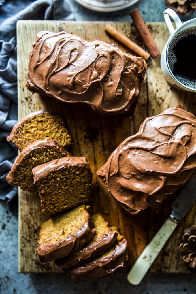 Chocolate Frosted Pumpkin Bread www.thecuriousplate.com