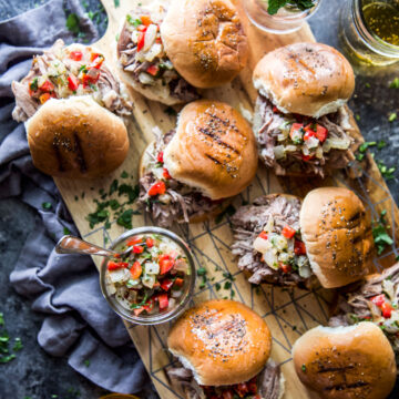 slow cooker shredded lamb sliders with pepper relish
