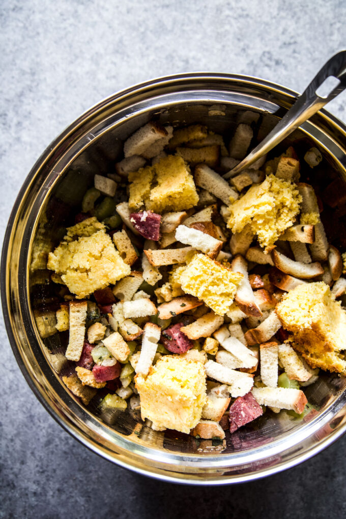 Easy Cornbread Stuffing with Salami www.thecuriousplate.com