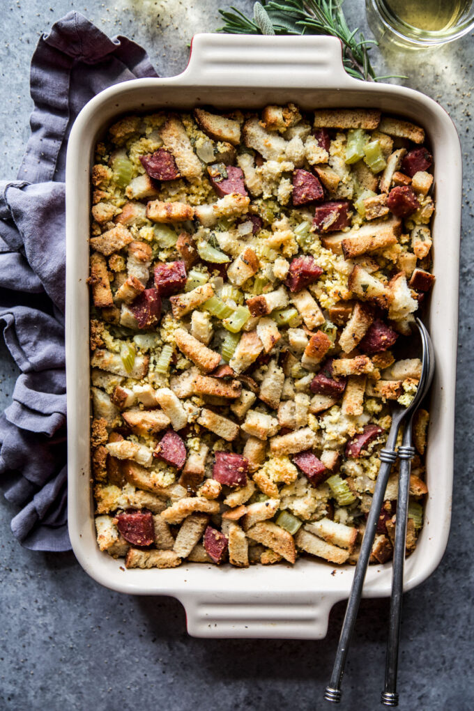 Easy Cornbread Stuffing with Salami www.thecuriousplate.com