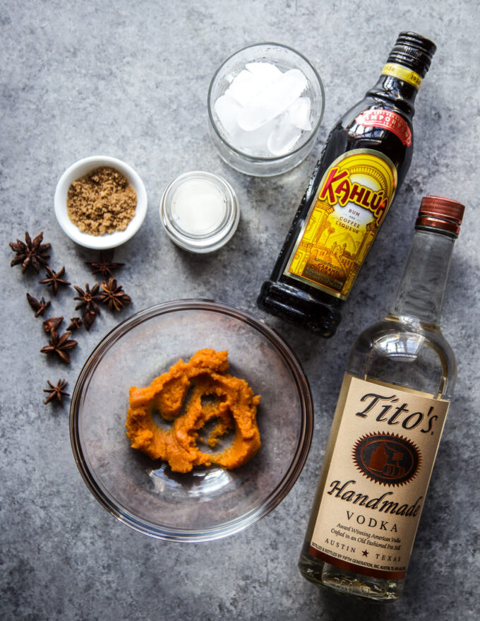 ingredients to make pumpkin white russian cocktail