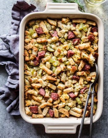 Easy Cornbread Stuffing with Salami