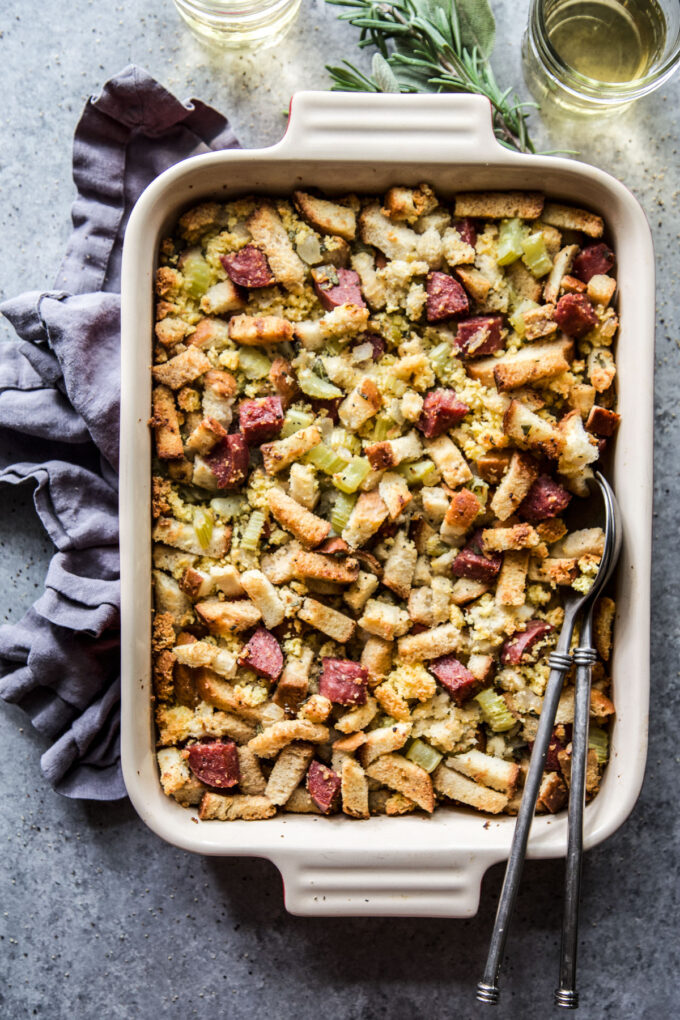 Easy Cornbread Stuffing with Salami www.thecuriousplate.com