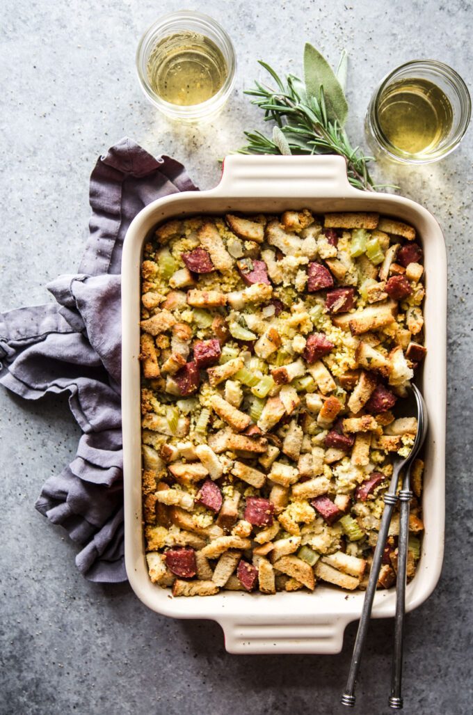 Easy Cornbread Stuffing with Salami www.thecuriousplate.com