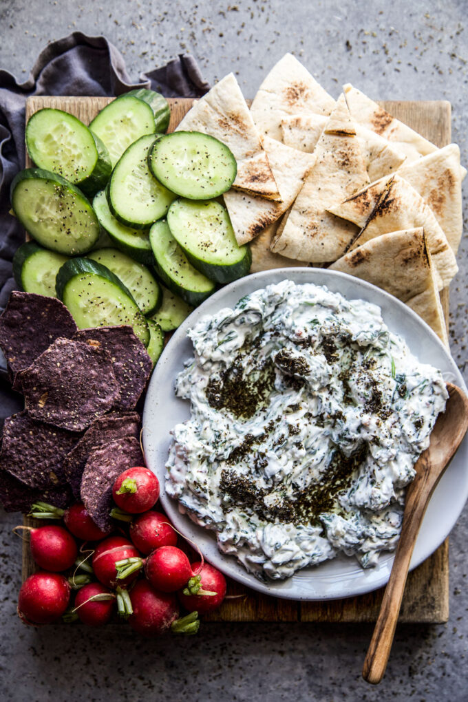 Spinach-Yogurt Dip with Fried Mint