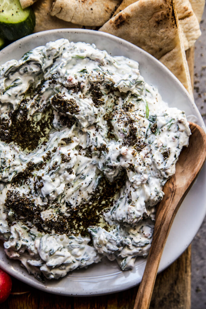 Spinach-Yogurt Dip with Fried Mint