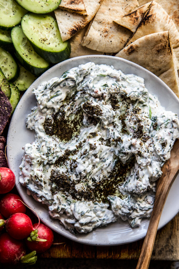 Spinach-Yogurt Dip with Fried Mint