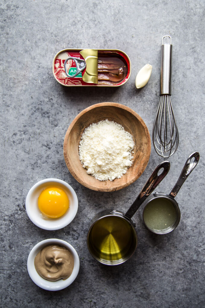 ingredients to make a homemade caesar dressing