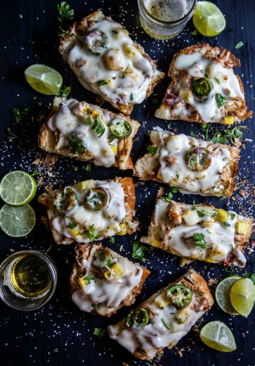 Pineapple Chicken French Breads with Rum Cheese Sauce