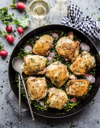 Roasted-Chicken-Thighs-with-Peas-Mint-