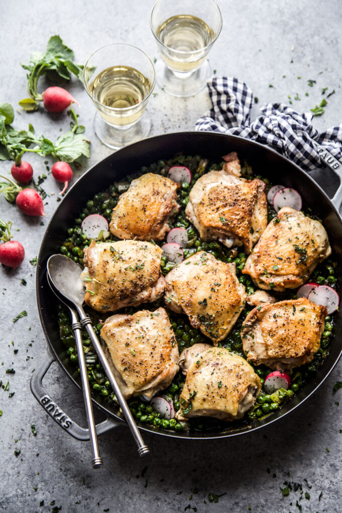 Roasted Chicken Thighs with Peas & Mint