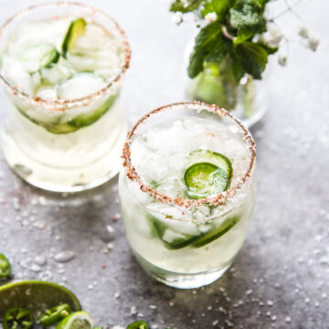 Spicy Cucumber Margarita with Tequila Lime Pickled Jalapenos thecuriousplate.com