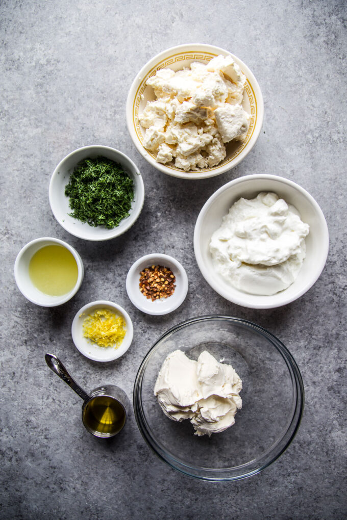 ingredients to make the easy greek feta dip