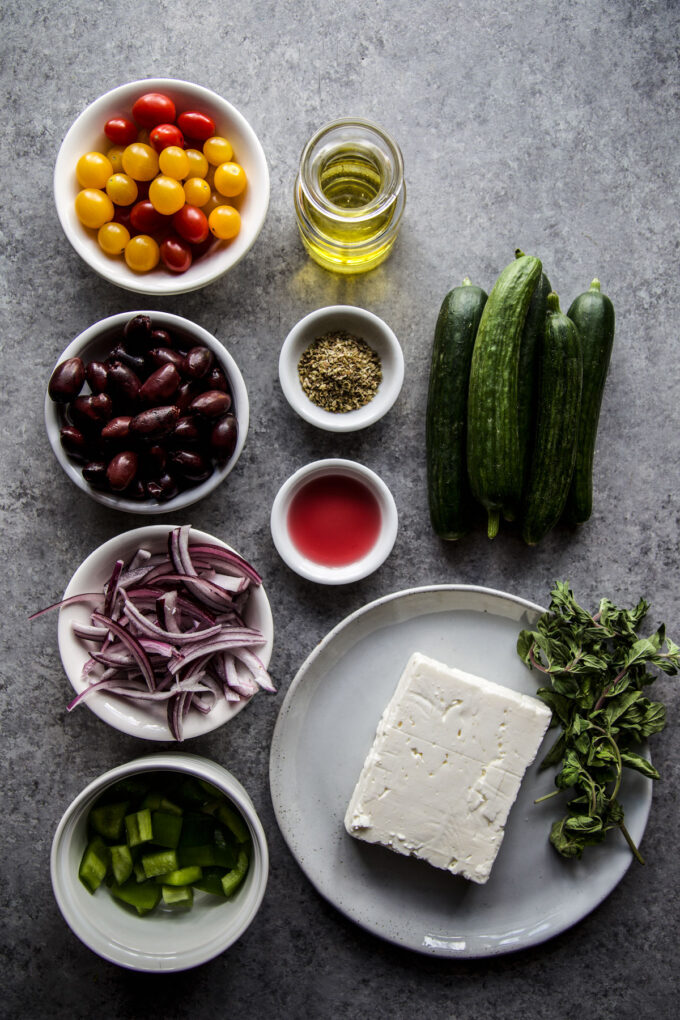 ingredients used to make the greek feta salad