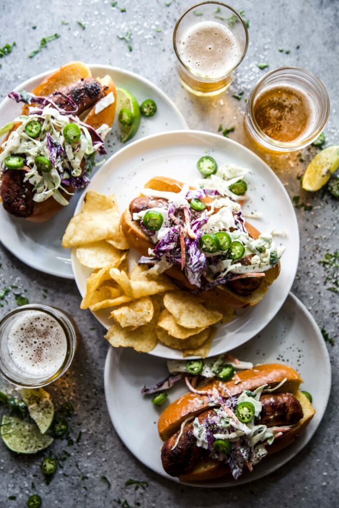 Tex Mex Smoked Brats with Cilantro Slaw