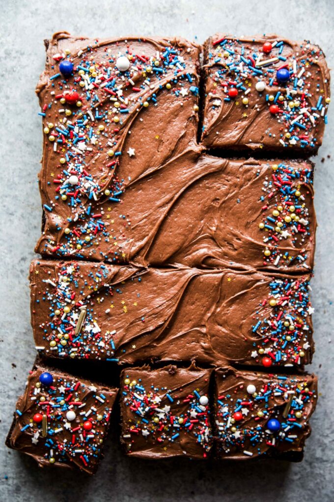 Ultimate Chocolate Sheet Cake with Chocolate Cream Cheese Frosting
Over 45 easy Memorial Day Recipes
