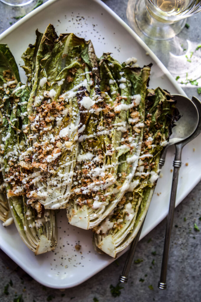 Grilled Romaine Salad with Toasted Breadcrumbs www.thecuriousplate.com.