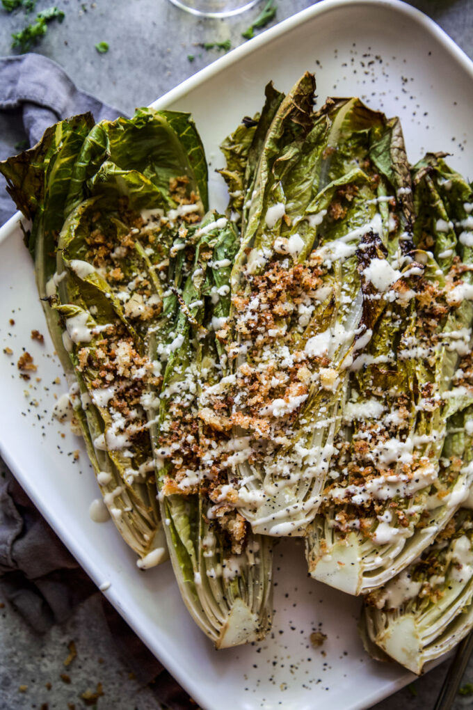 Grilled Romaine Salad with Toasted Breadcrumbs www.thecuriousplate.com.