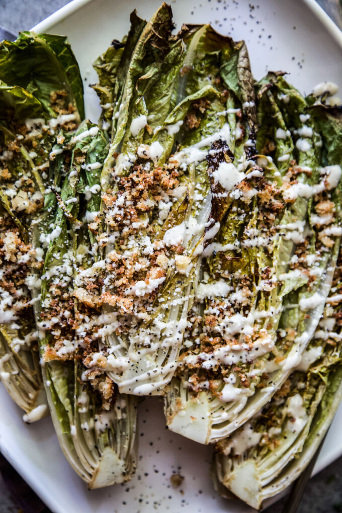 Grilled Romaine Salad with Toasted Breadcrumbs www.thecuriousplate.com.