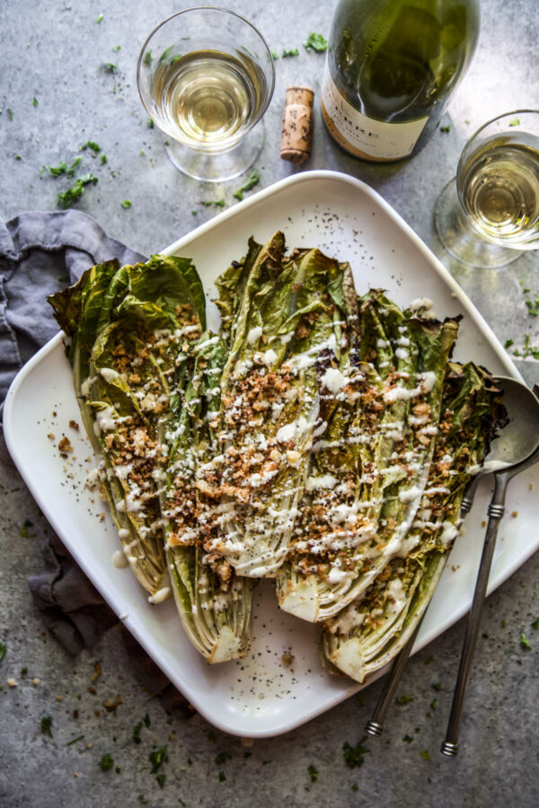Grilled Romaine Salad with Toasted Breadcrumbs