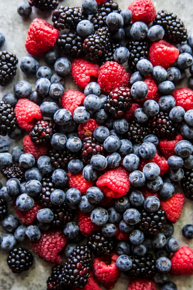 raspberries, blueberries, raspberries, used to make Ricotta Cake with Fresh Berries