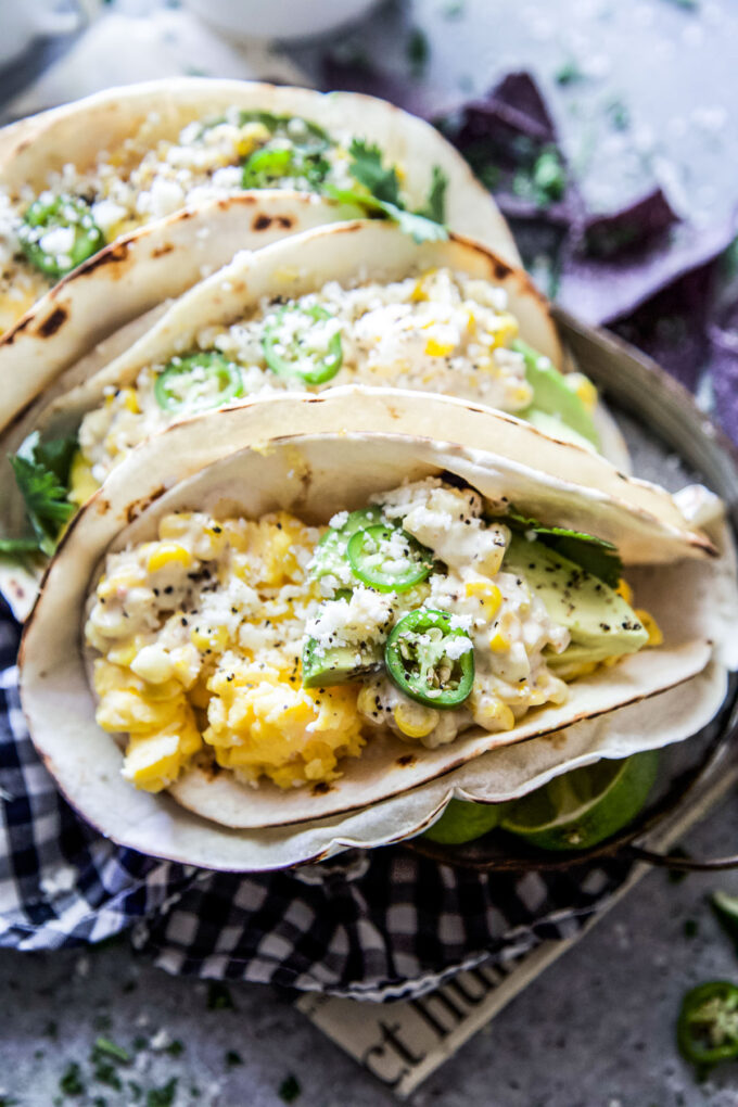 elote-style breakfast tacos www.thecuriousplate.com