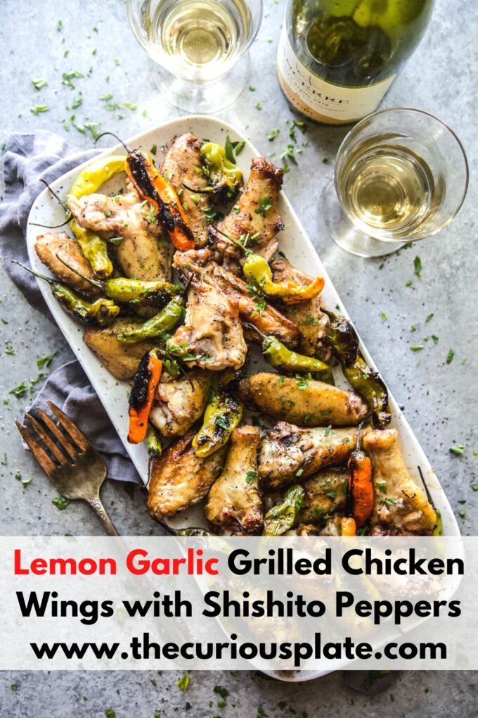 Lemon Garlic Grilled Chicken Wings with Shishito Peppers