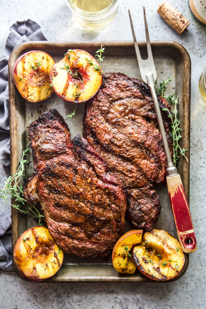 grilled ribeye steaks with peaches www.thecuriousplate.com