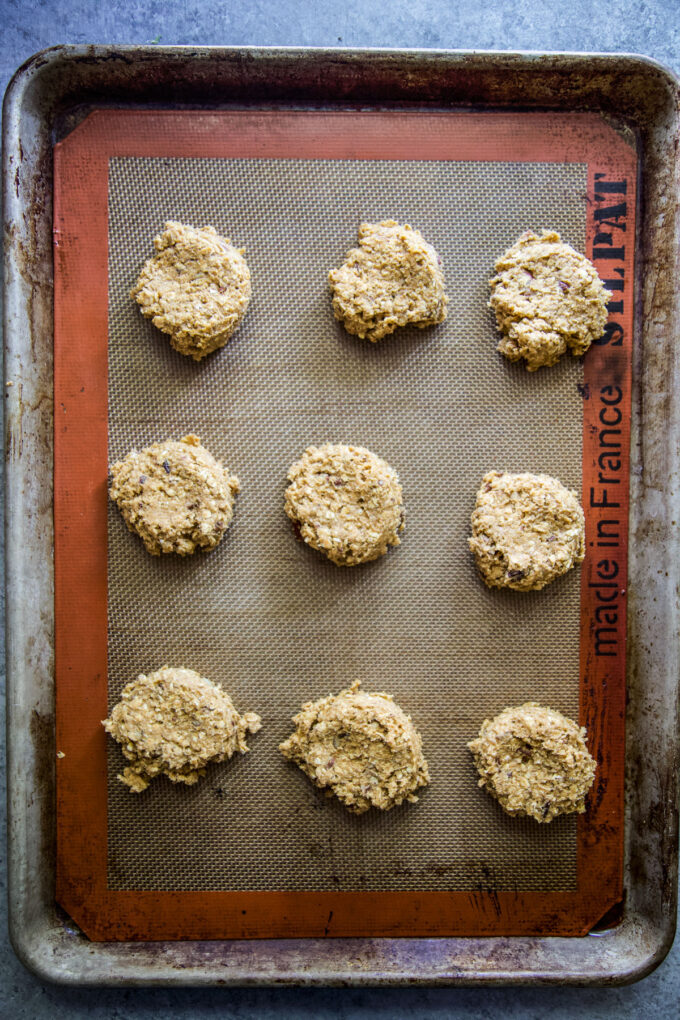 prebaked pumpkin oatmeal cookies on a baking sheet