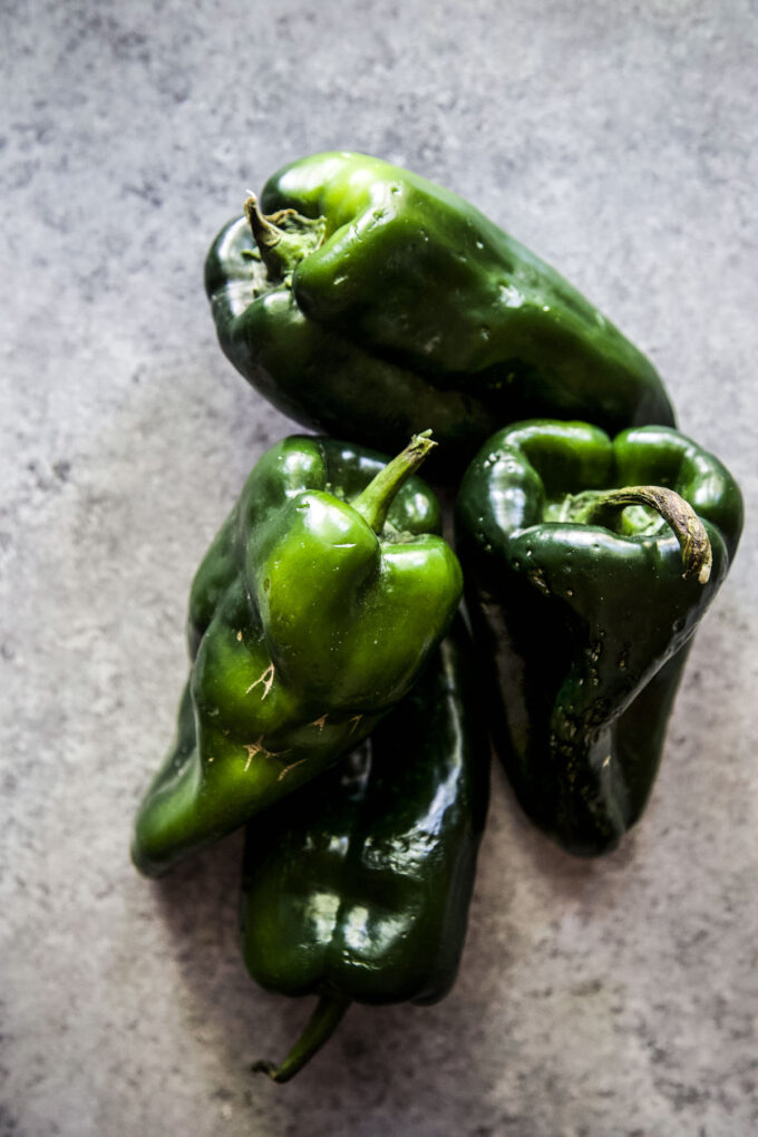 poblano peppers on a board