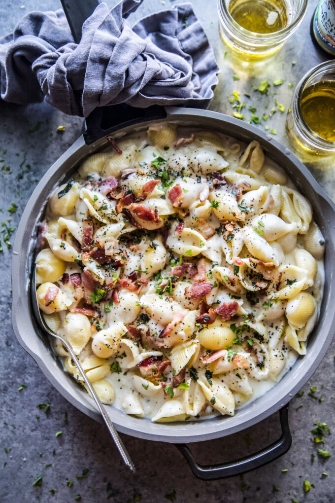 Stovetop Hard Cider Mac and Cheese with Crispy Bacon
