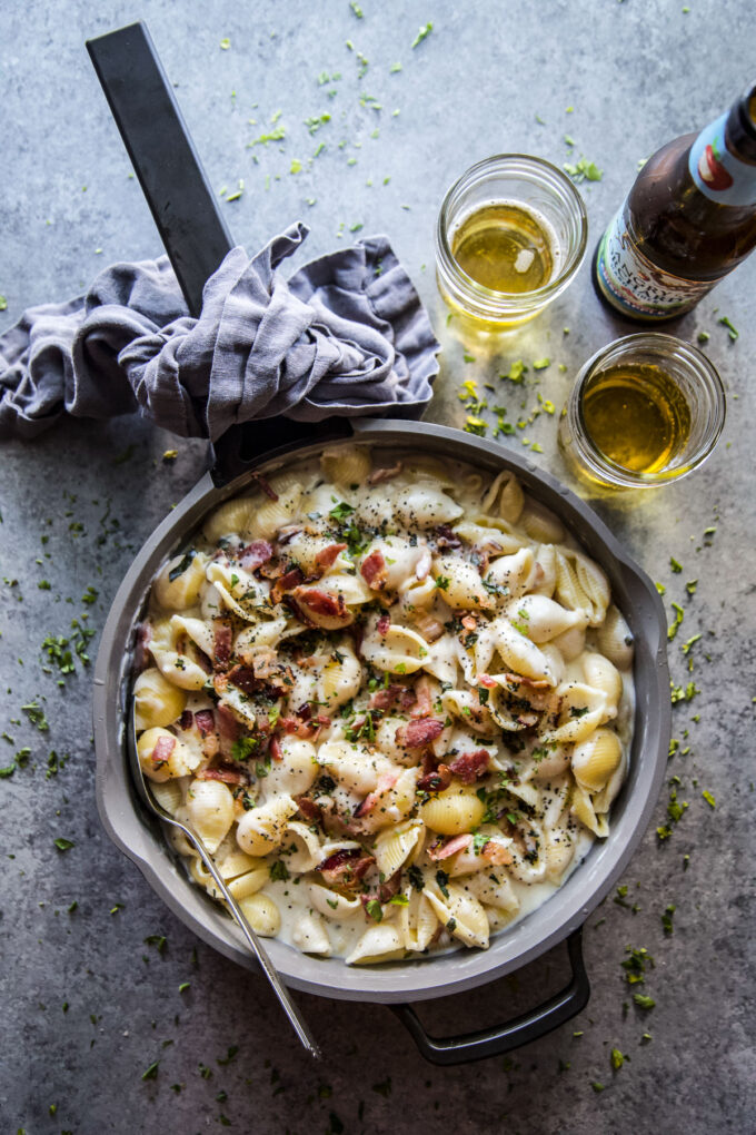 Stovetop Hard Cider Mac and Cheese with Crispy Bacon
