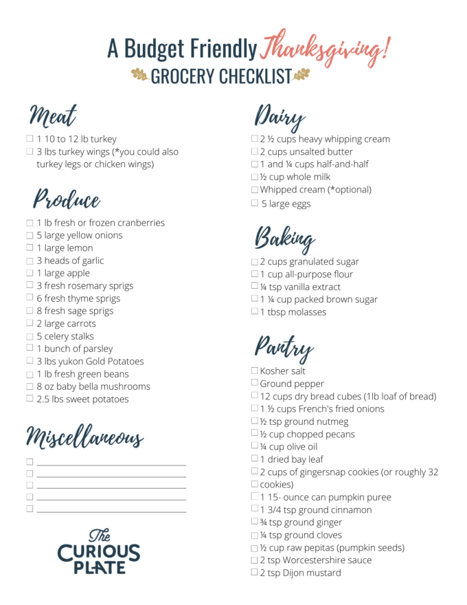 Budget Friendly Thanksgiving Grocery Checklist www.thecuriousplate.com