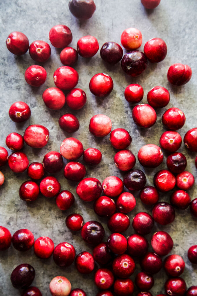 fresh cranberries on a table