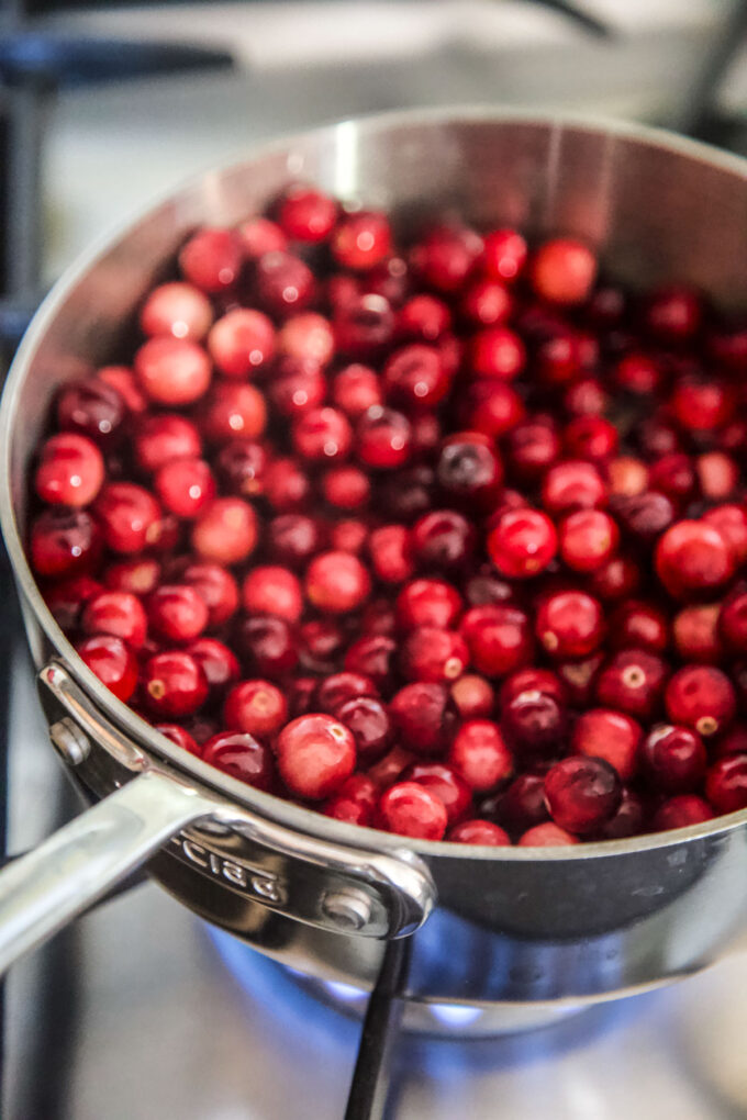 fresh cranberries in a skillet
