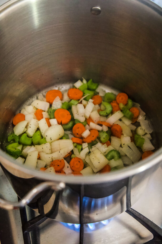 vegetables cooking in a stock pot