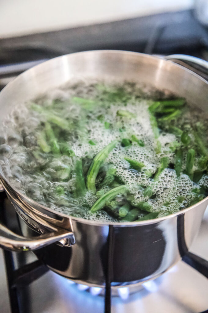 green beans boiling in a stock pot