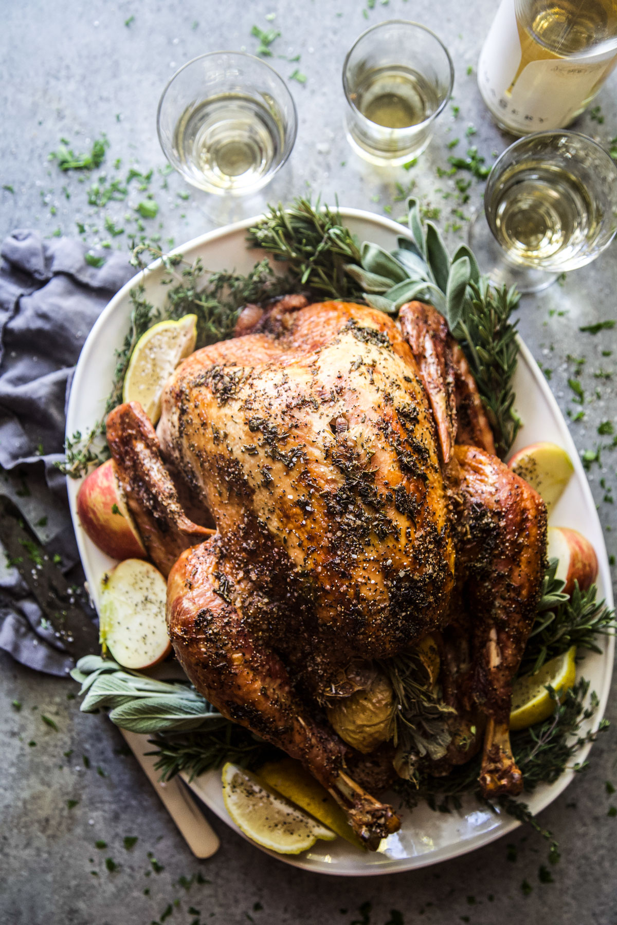 Classic whole roast turkey with sage and black pepper butter