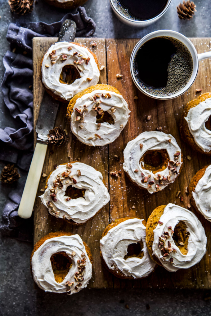 Baked Pumpkin Doughnuts with Maple Frosting