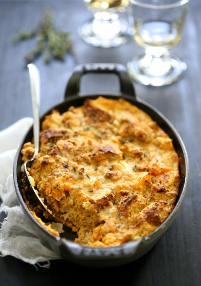 Pumpkin, Butternut Squash and Gorgonzola Bread Pudding