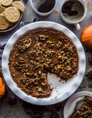 Pumpkin Pie with Gingersnap Crust & Candied Pepitas www.thecuriousplate.com