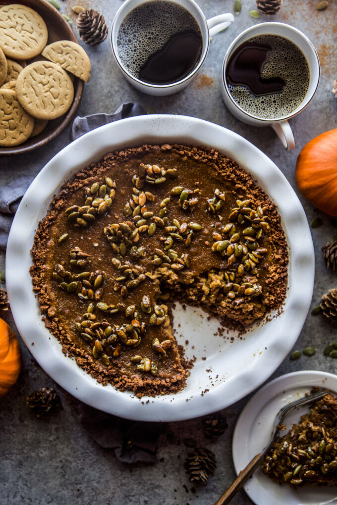 Pumpkin Pie with Gingersnap Crust & Candied Pepitas www.thecuriousplate.com