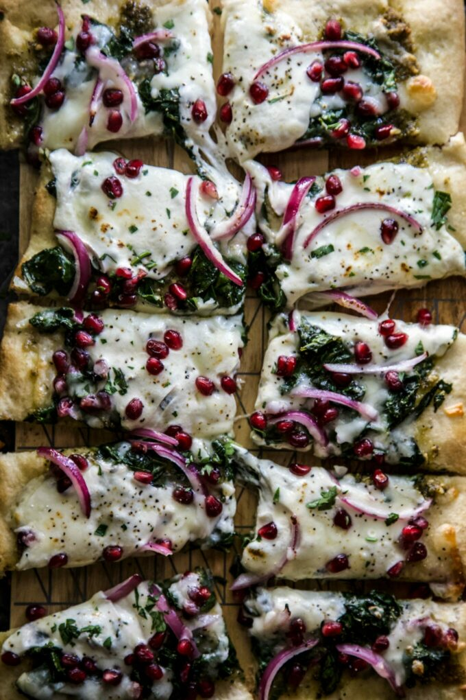 Winter Greens and Pomegranate Pizza